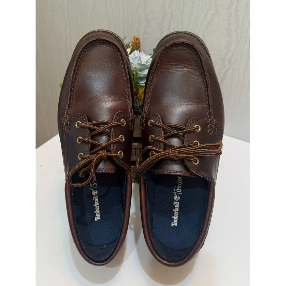 Timberland OrthoLite Classic Brown 3-Eye Leather Boat Shoes Men’s Sz 9.5